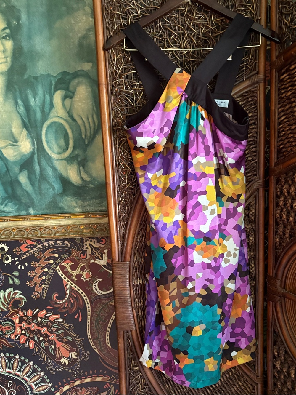 NWT Trina Turk 100% Silk Abstract Floral Halter Dress Size 6 $278 minor flaw